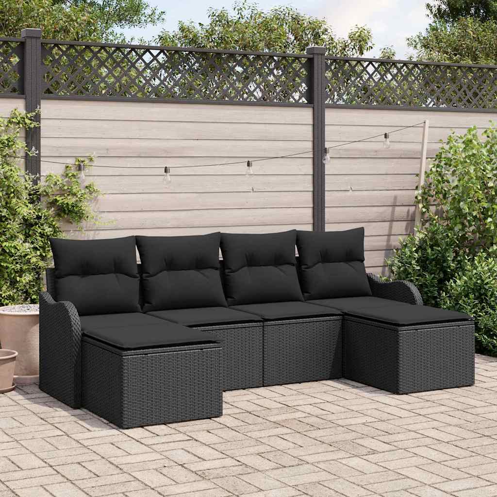 vidaXL Conjunto de sofá de jardín 6 uds. Negro ratán sintético