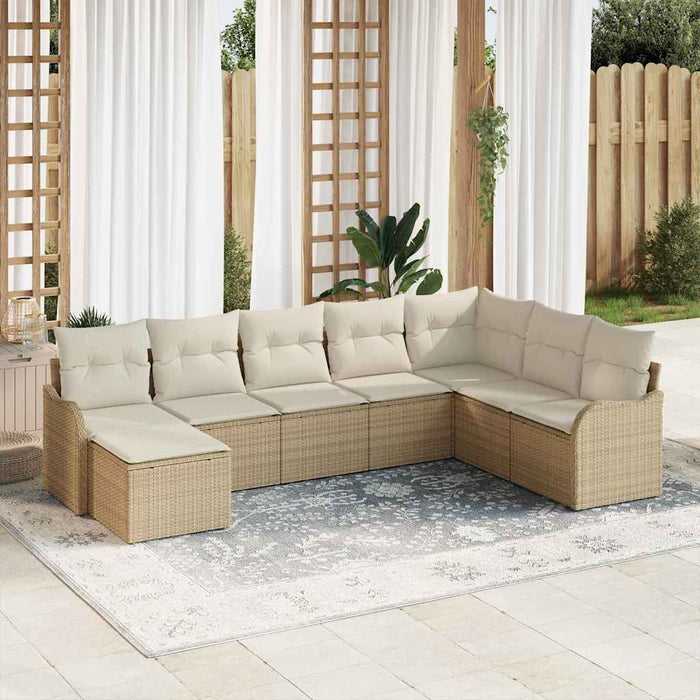 vidaXL Conjunto de sofá de jardín 8 uds. Beige ratán sintético