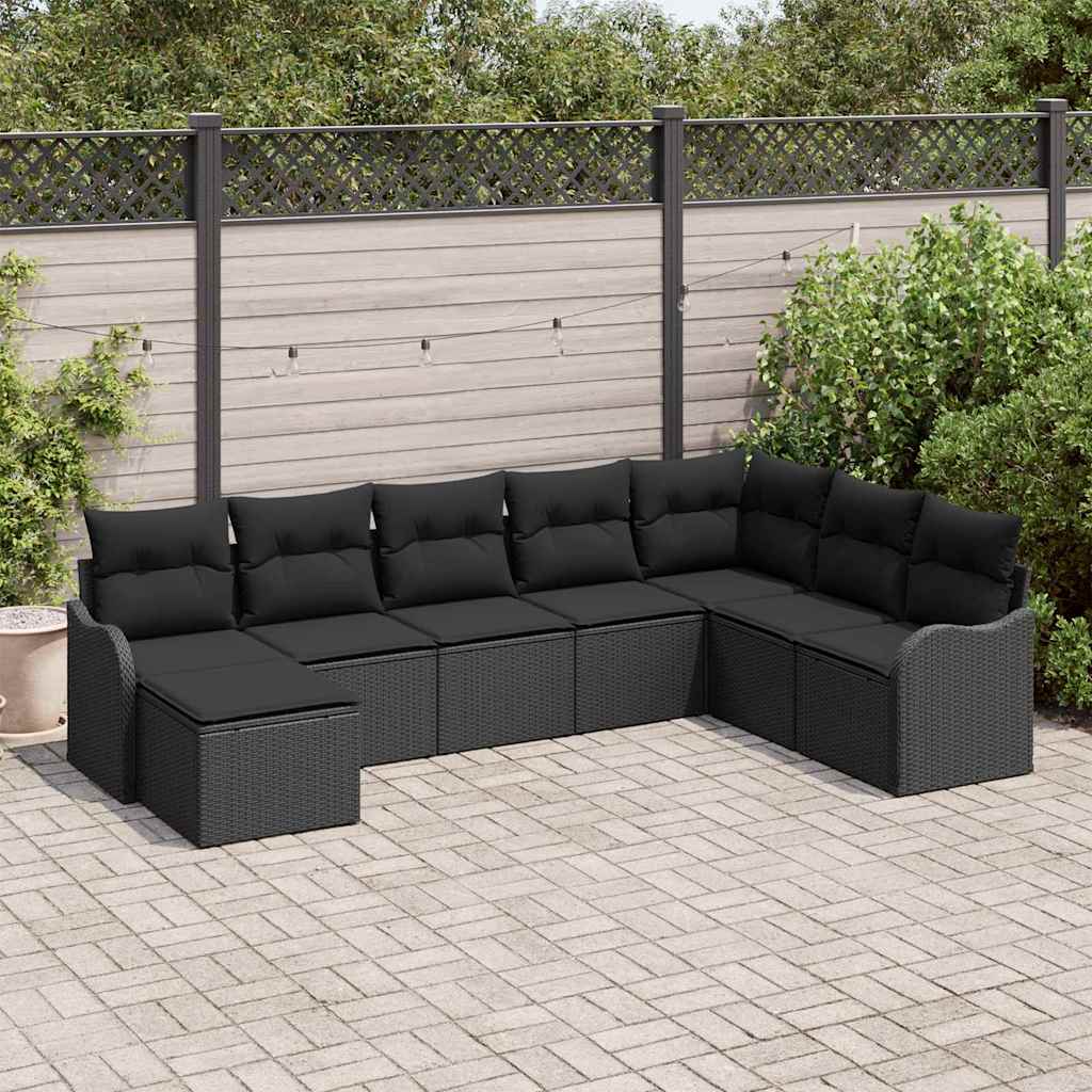 vidaXL Conjunto de sofá de jardín 8 uds. Negro ratán sintético