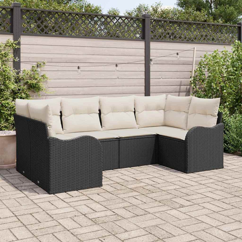 vidaXL Conjunto de sofá de jardín 6 uds. Negro ratán sintético