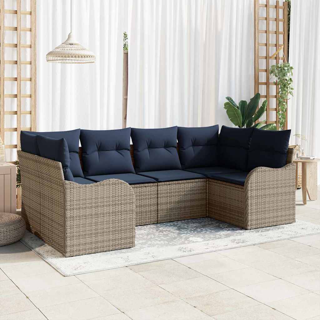 vidaXL Juego de Sofá 6 uds. Gris [Sintético]: Rattan de Poliéster