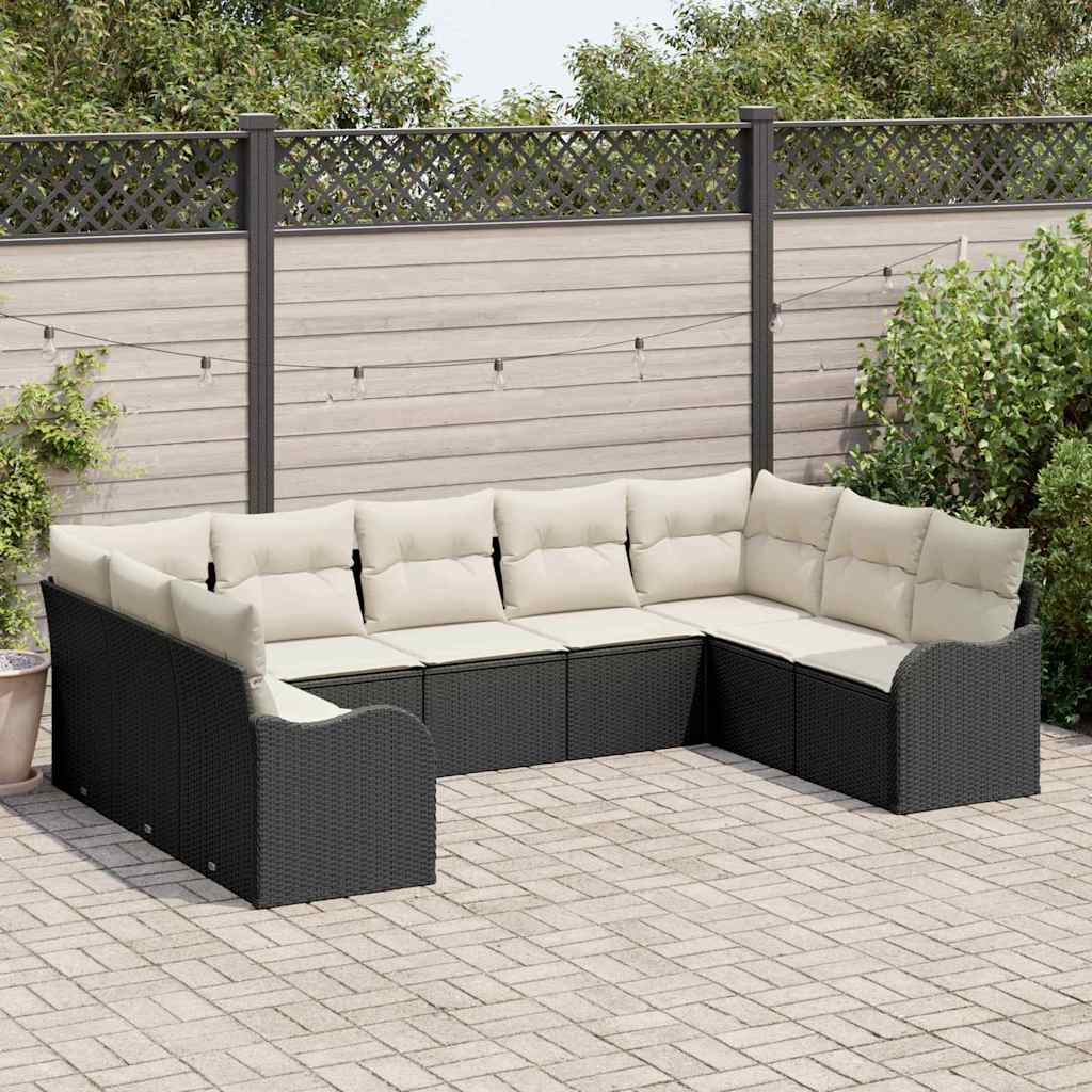 vidaXL Conjunto de sofá de jardín 9 uds. Negro ratán sintético
