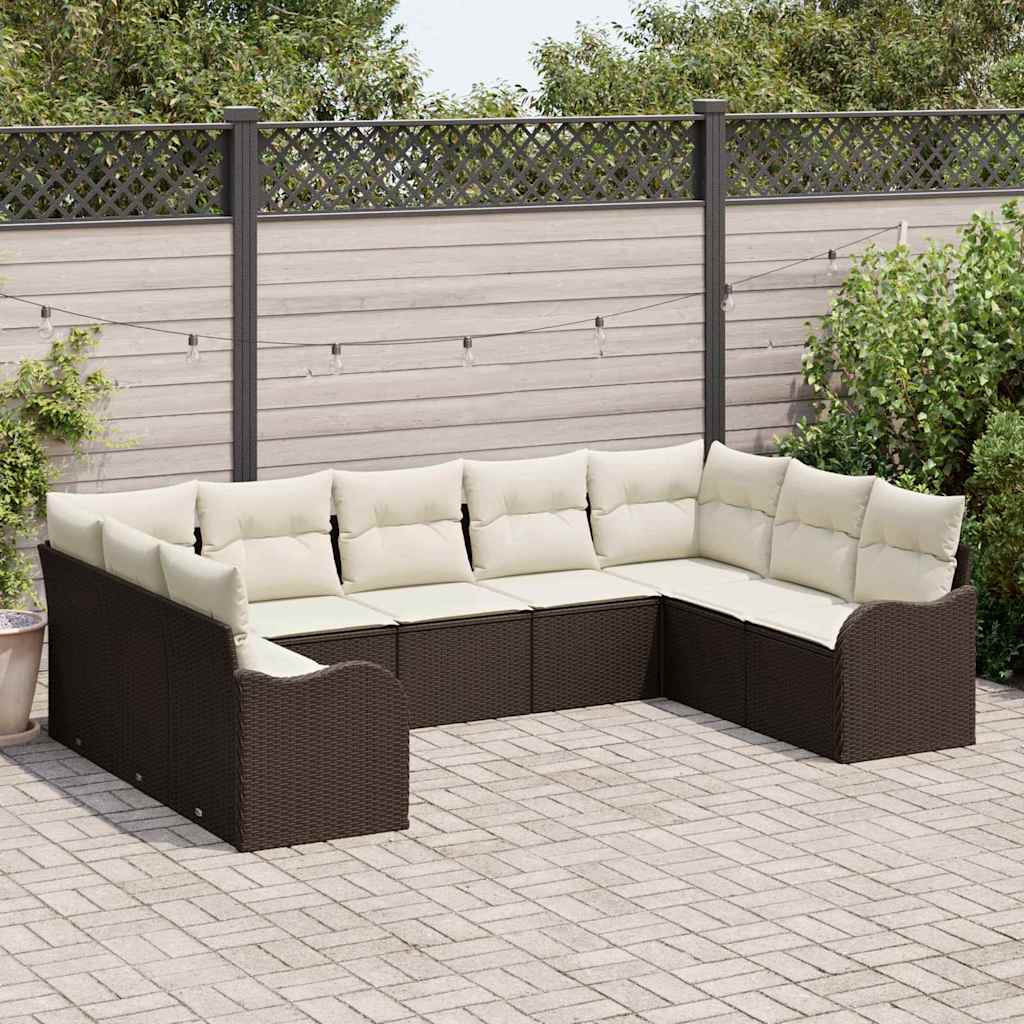 vidaXL Conjunto de sofá de jardín 9 uds. Marrón ratán sintético