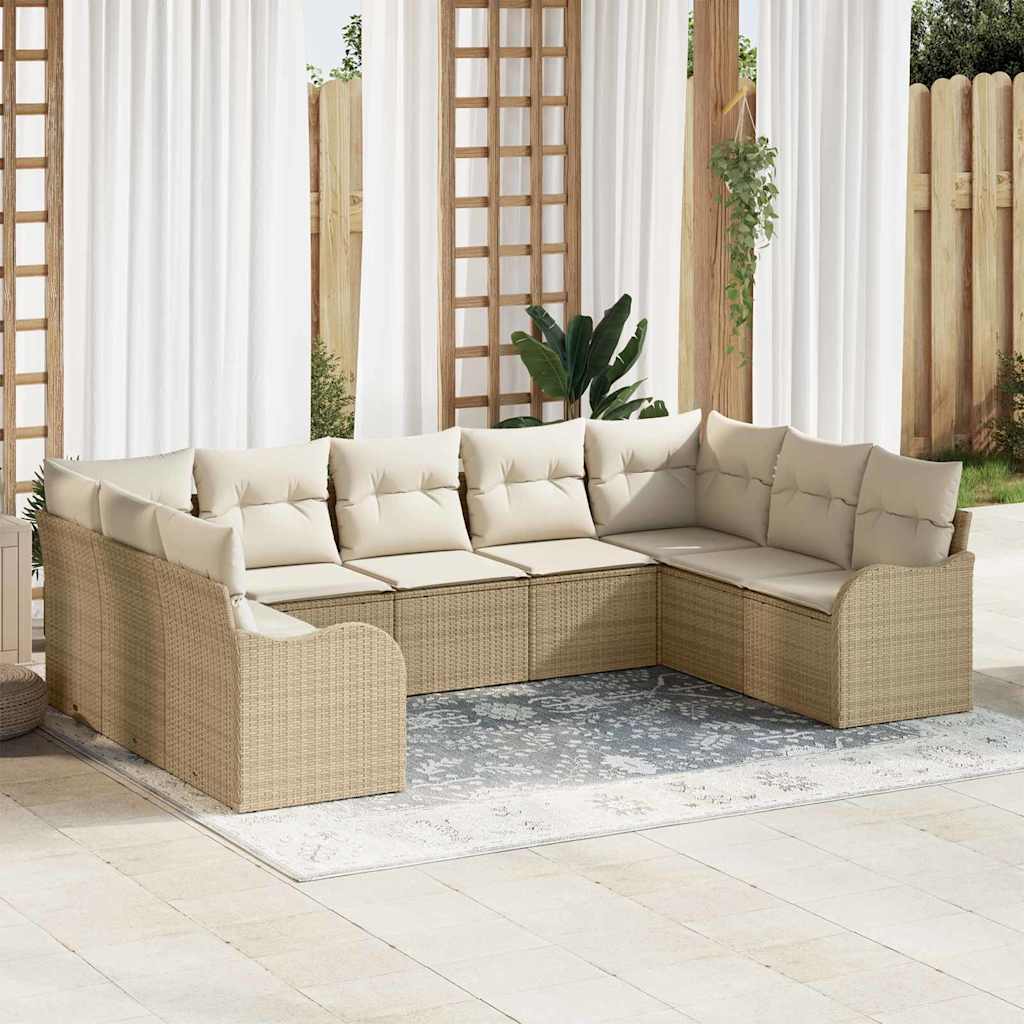 vidaXL Conjunto de sofá de jardín 9 uds. Beige ratán sintético