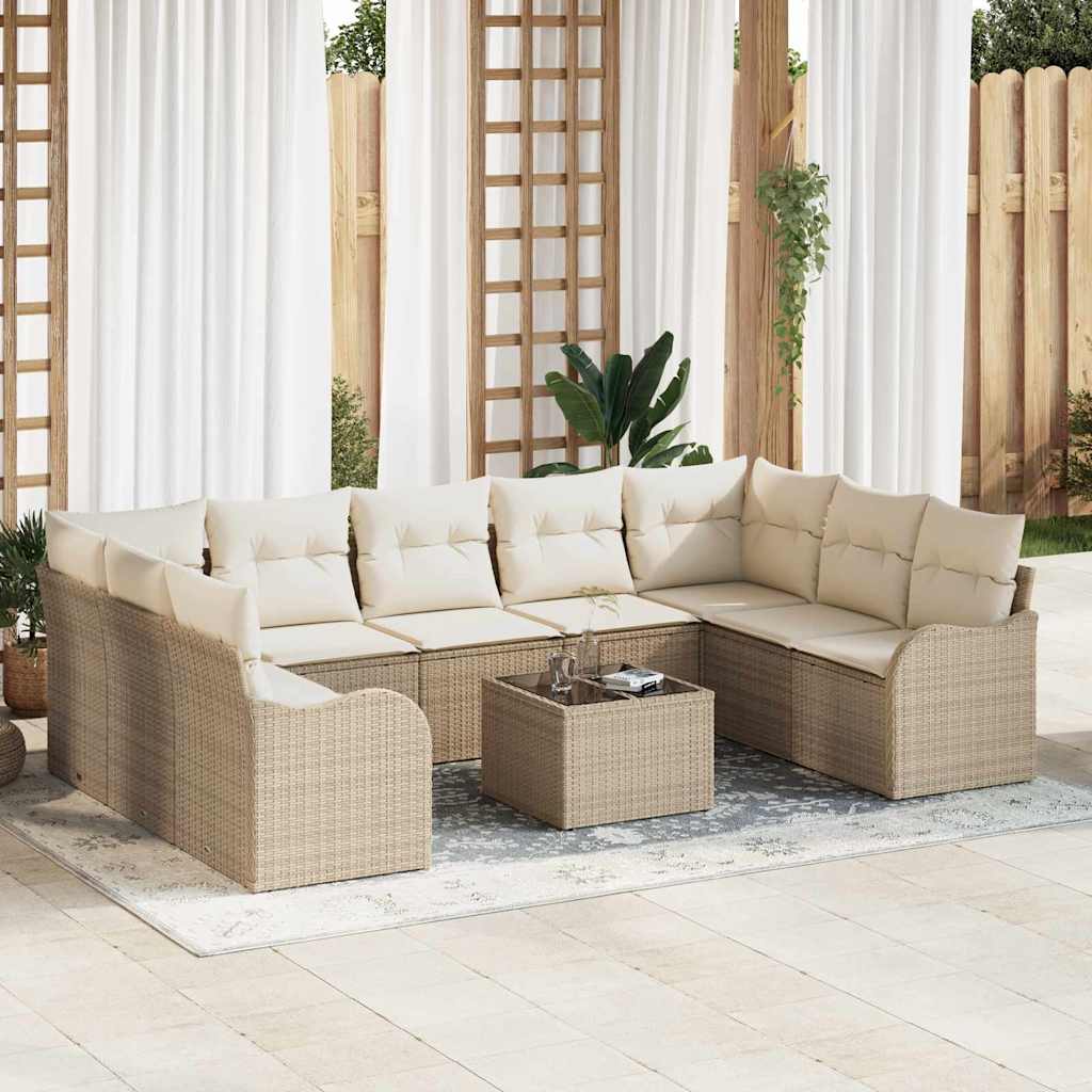 vidaXL Conjunto de sofá de jardín 10 uds. Beige ratán sintético
