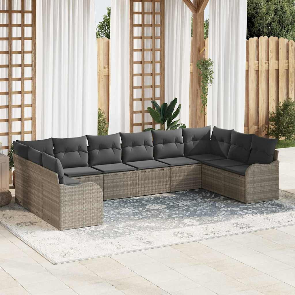 vidaXL Conjunto de sofá de jardín 10 uds. Gris claro ratán sintético