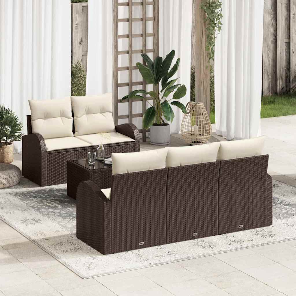 vidaXL Conjunto de sofá de jardín 6 uds. Marrón ratán sintético