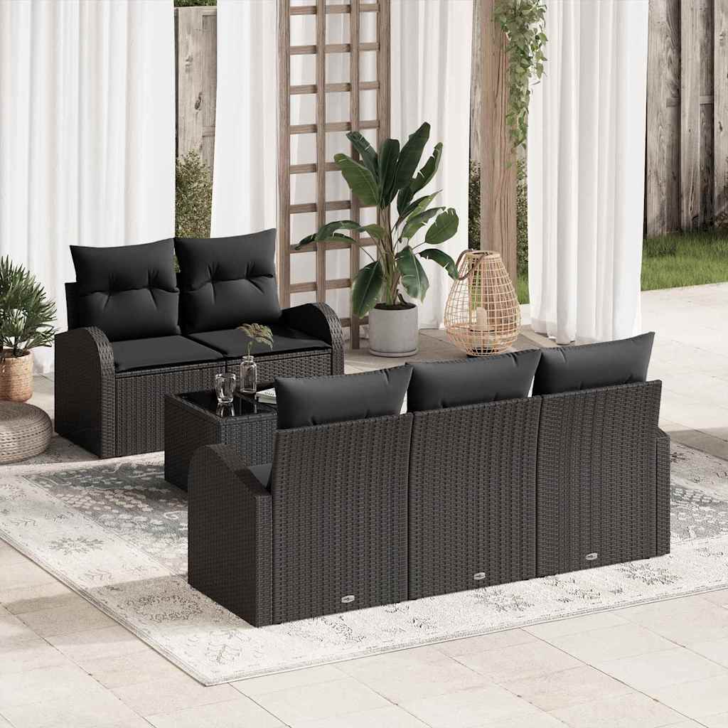 vidaXL Conjunto de sofá de jardín 6 uds. Negro ratán sintético