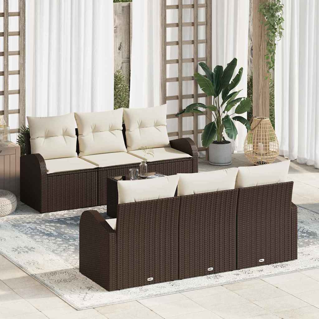 vidaXL Conjunto de sofá de jardín 7 uds. Marrón ratán sintético