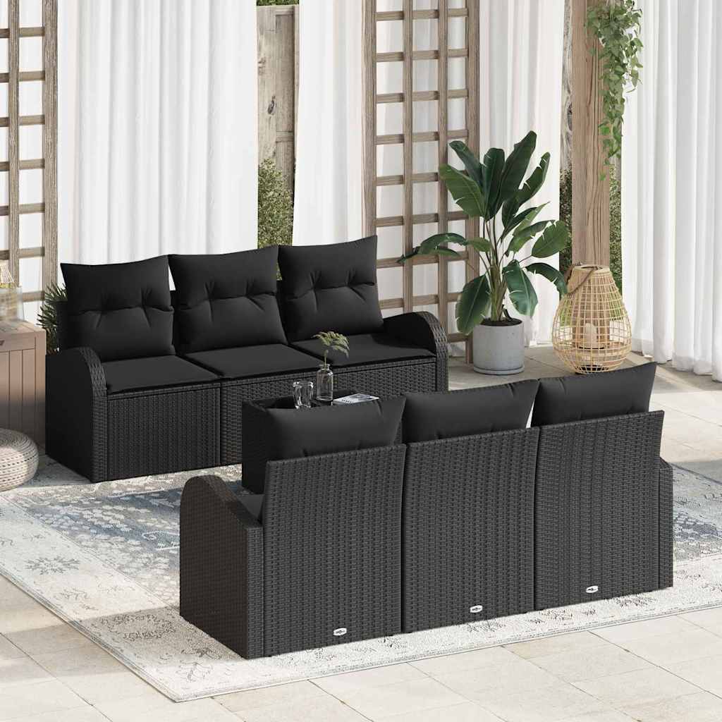 vidaXL Conjunto de sofá de jardín 7 uds. Negro ratán sintético