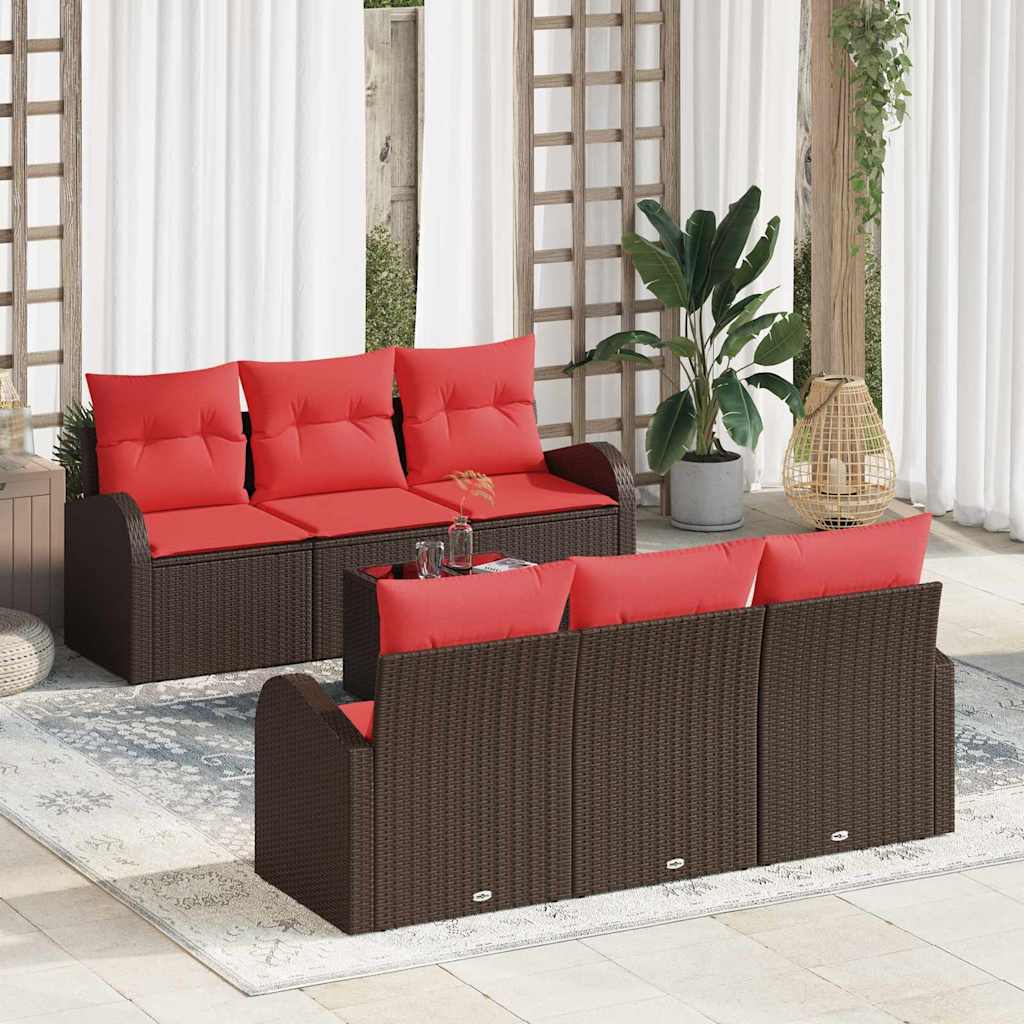 vidaXL Conjunto de sofá de jardín 7 uds. 6-Número de plazas Marrón