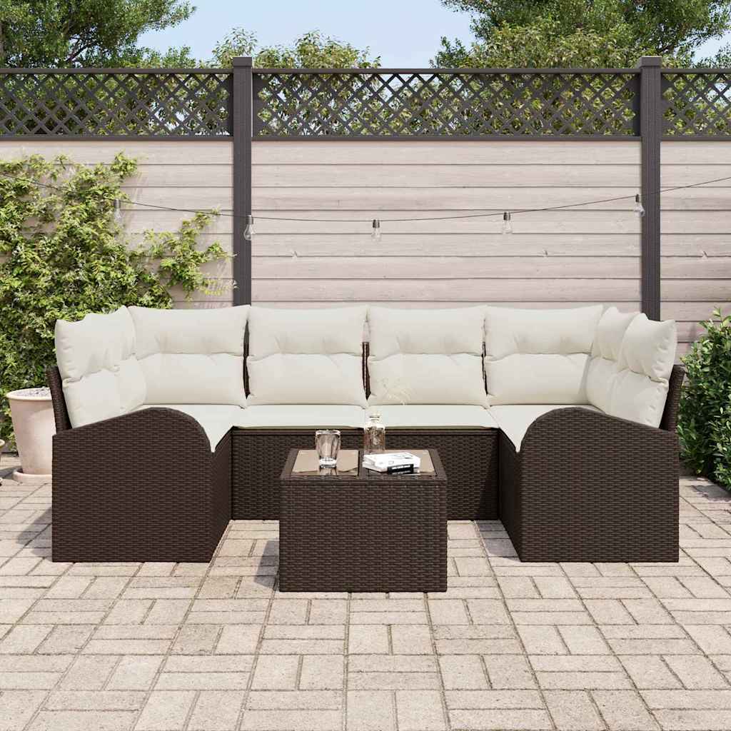 vidaXL Conjunto de sofá de jardín 7 uds. Marrón ratán sintético