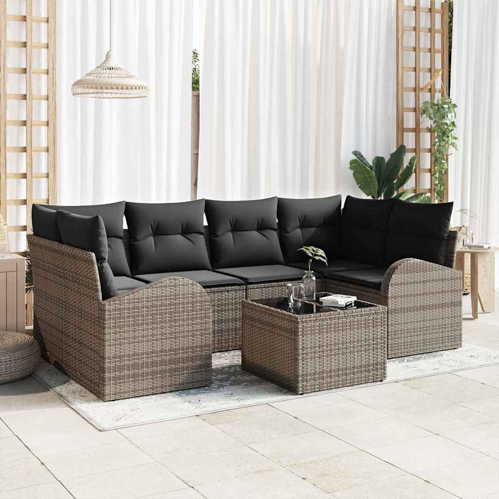 vidaXL Conjunto de sofá de jardín 7 uds. Gris ratán sintético