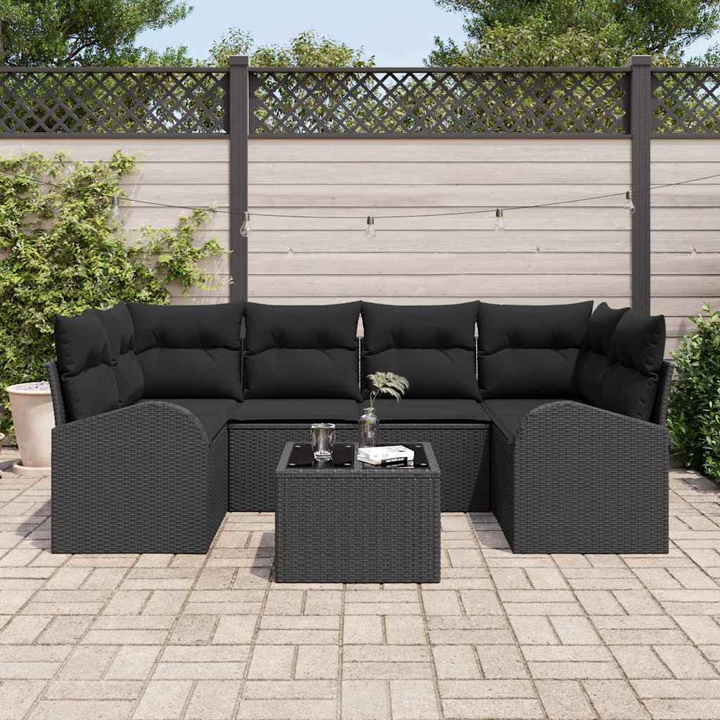 vidaXL Conjunto de sofá de jardín 7 uds. Negro ratán sintético