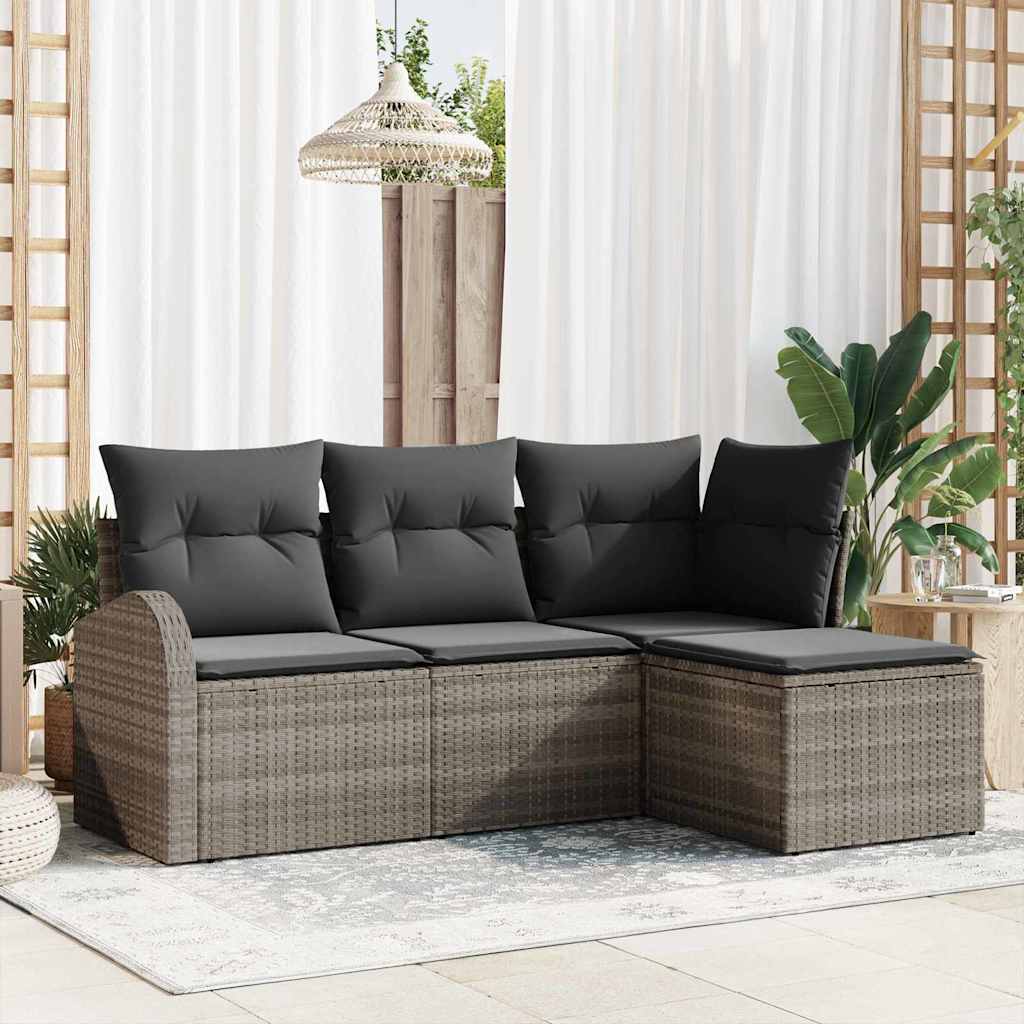 vidaXL Conjunto de sofá de jardín Gris ratán sintético