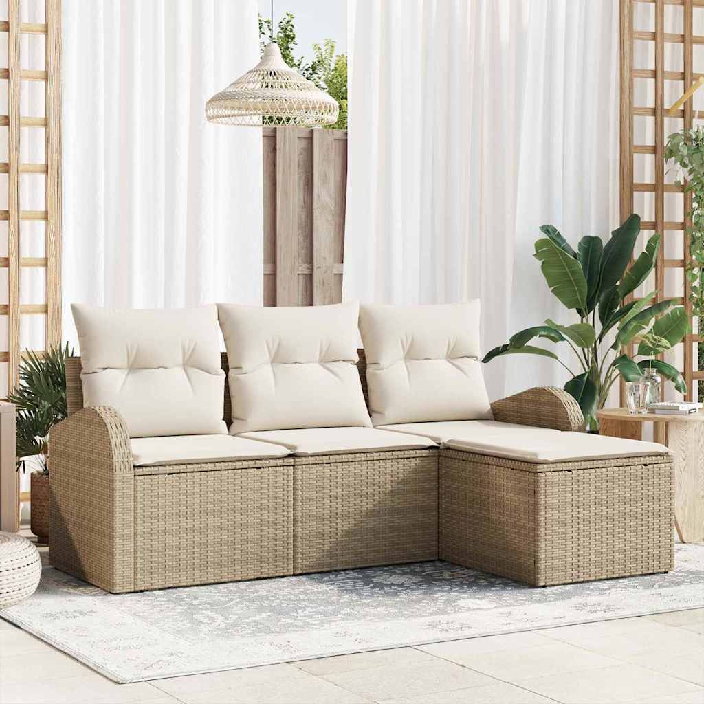 vidaXL Conjunto de sofá de jardín Beige ratán sintético