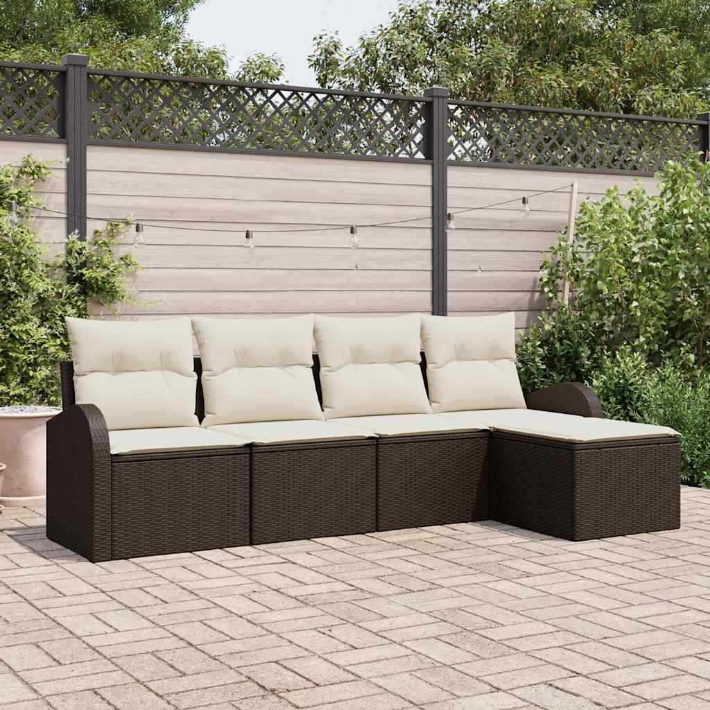 vidaXL Conjunto de sofá de jardín 5 uds. Marrón ratán sintético