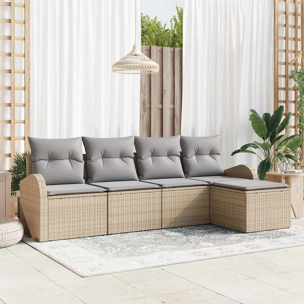 vidaXL Conjunto de sofá de jardín 5 uds. Beige ratán sintético