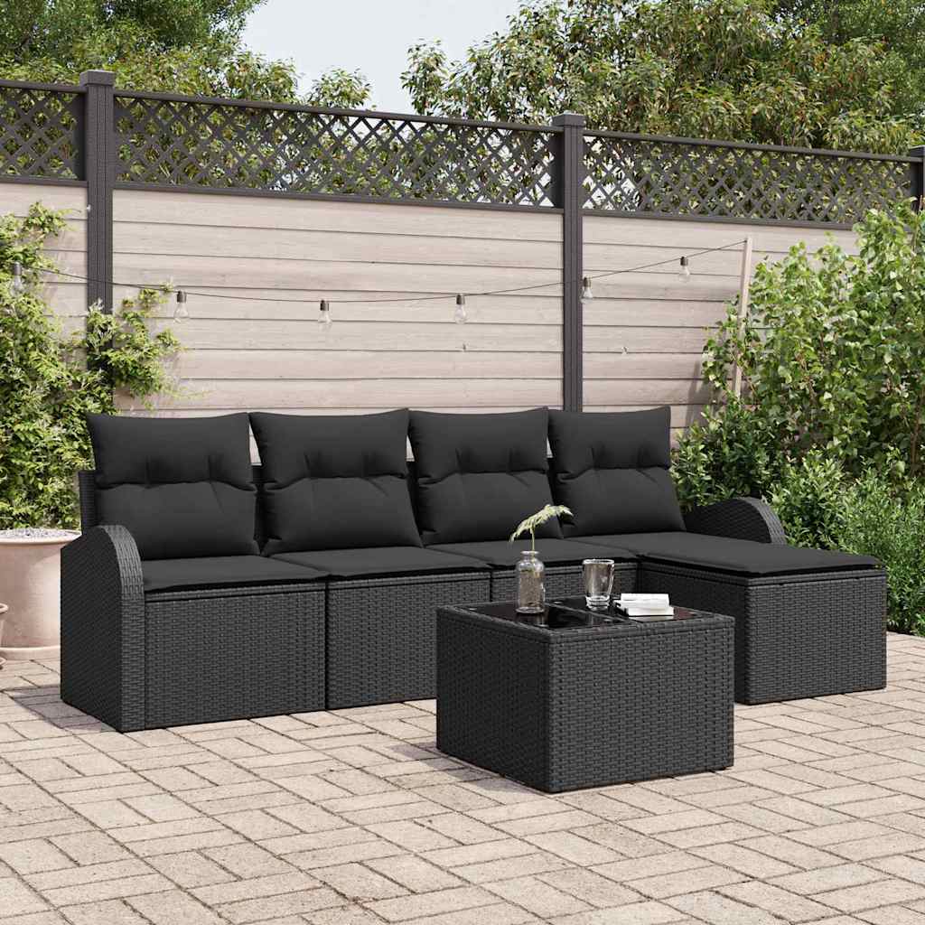 vidaXL Conjunto de sofá de jardín 6 uds. Negro ratán sintético