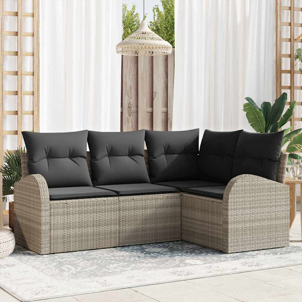 vidaXL Conjunto de sofá de jardín 4 uds. Gris claro ratán sintético
