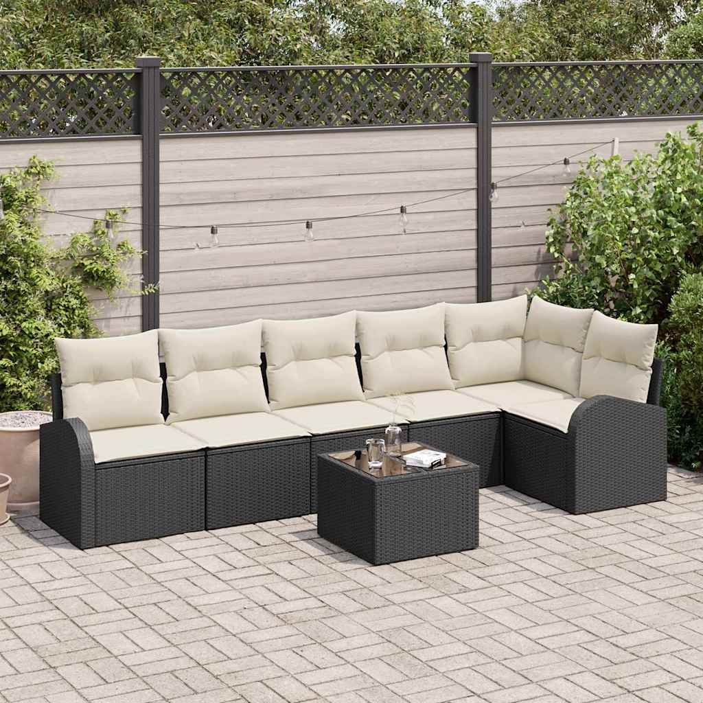 vidaXL Conjunto de sofá de jardín 7 uds. Negro ratán sintético