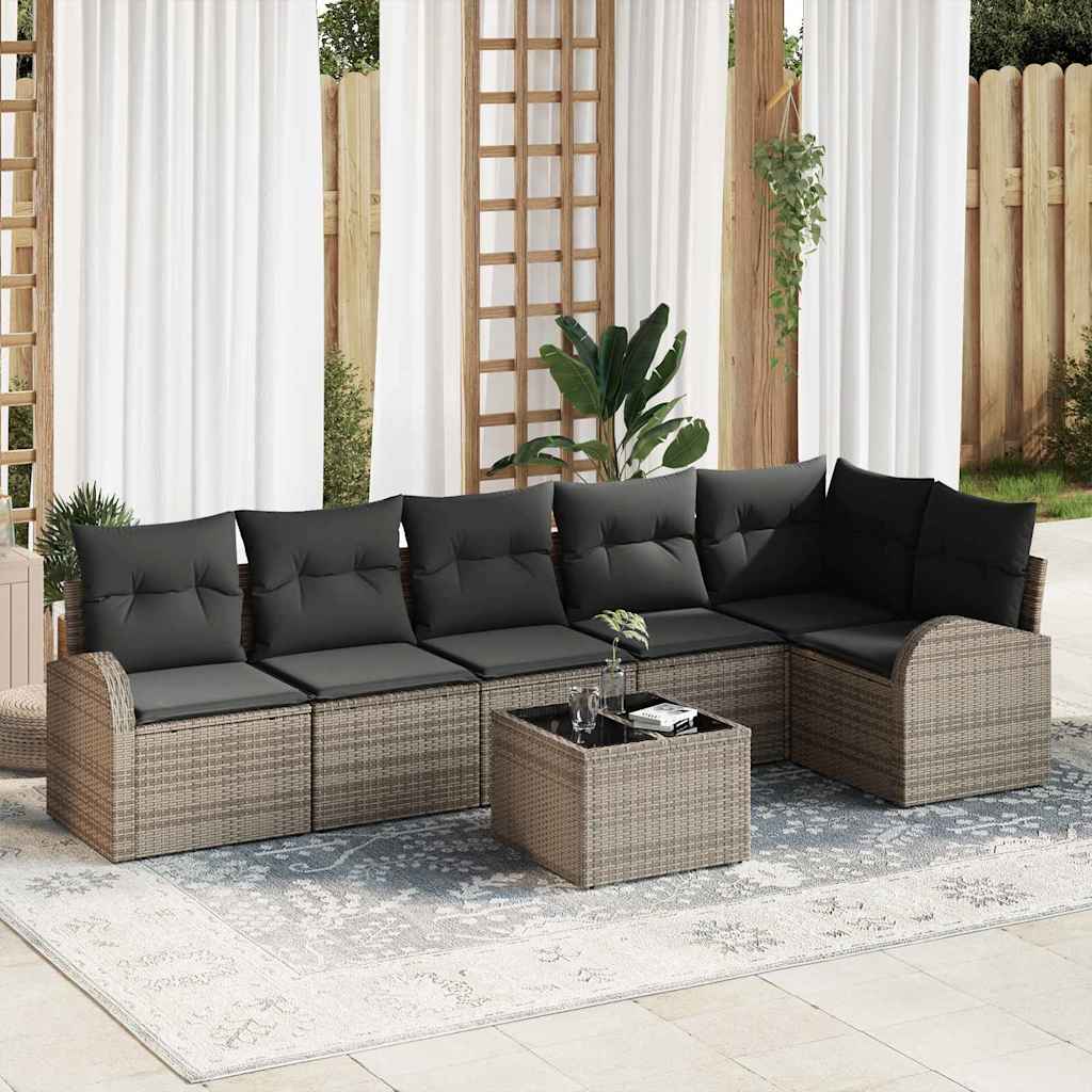 vidaXL Conjunto de sofá de jardín con cojín 7 pcs Gris Poliratán