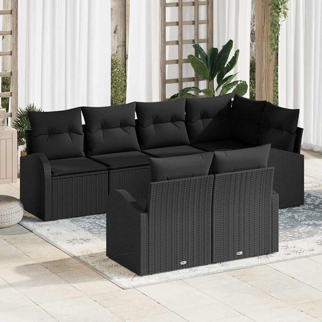vidaXL Conjunto de sofá de jardín Negro ratán sintético