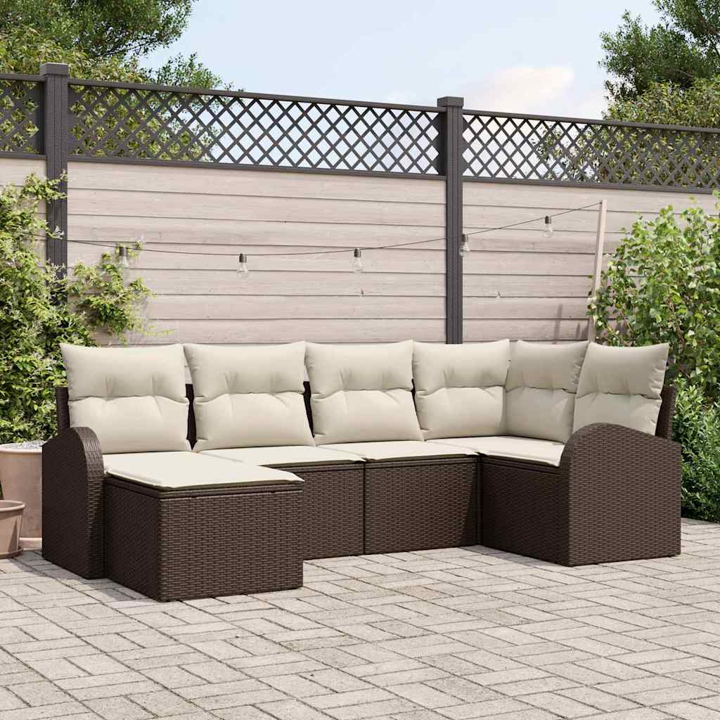 vidaXL Conjunto de sofás de jardín 6 uds. Marrón ratán sintético