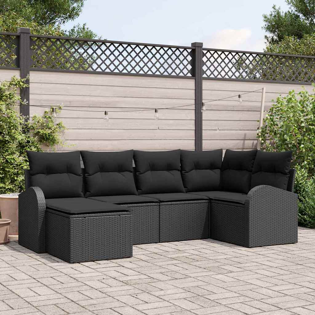 vidaXL Conjunto de sofás de jardín 6 uds. Negro ratán sintético