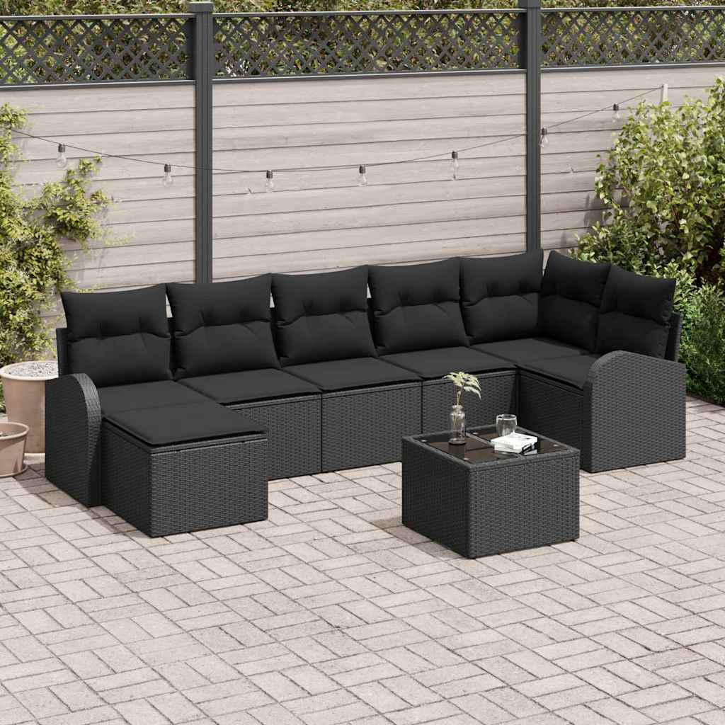 vidaXL Conjunto de sofá de jardín 8 uds. Negro