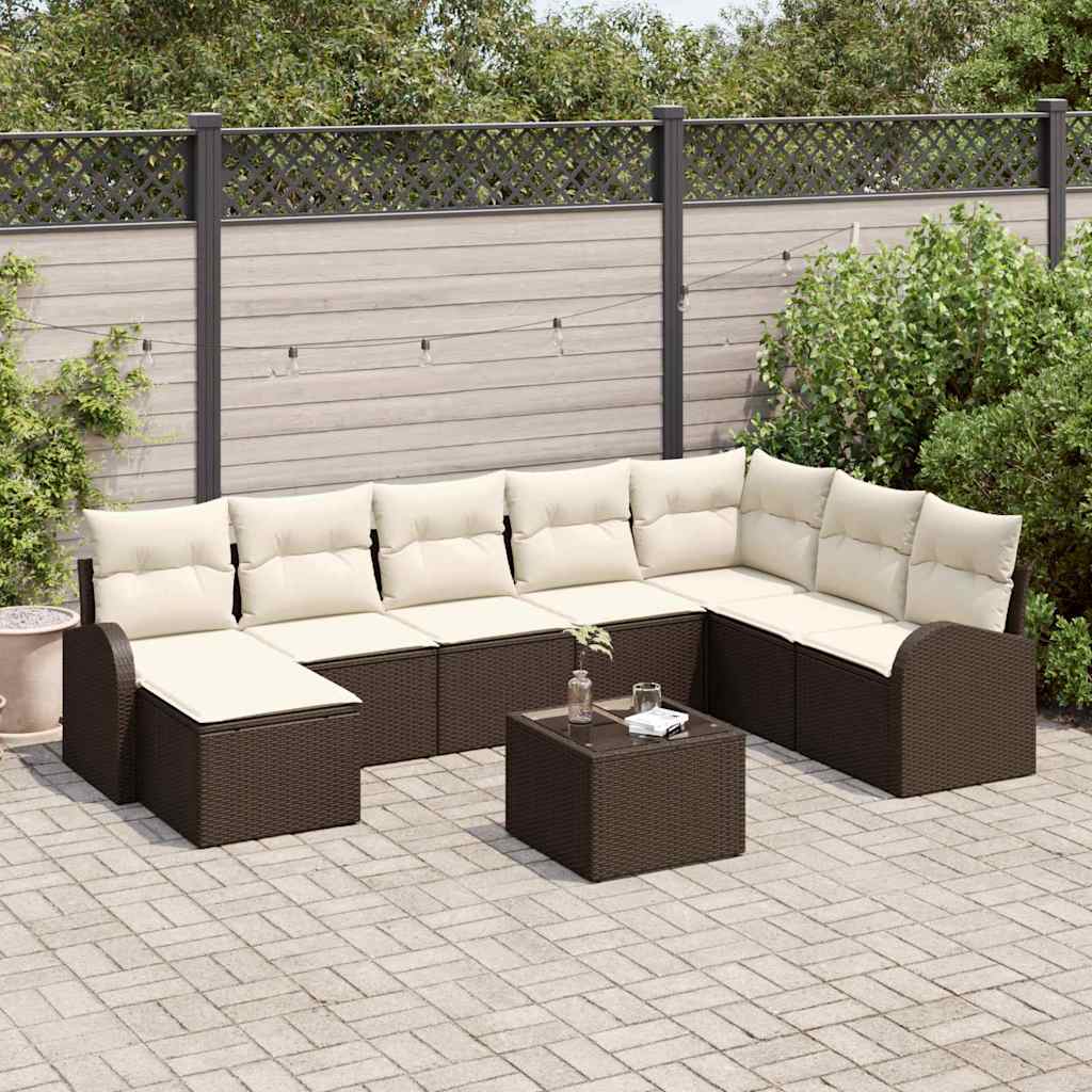vidaXL Conjunto de sofá de jardín 9 uds. Marrón