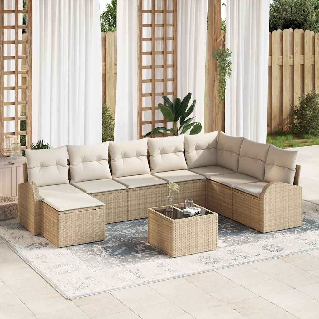 vidaXL Conjunto de sofá de jardín 9 uds. Beige