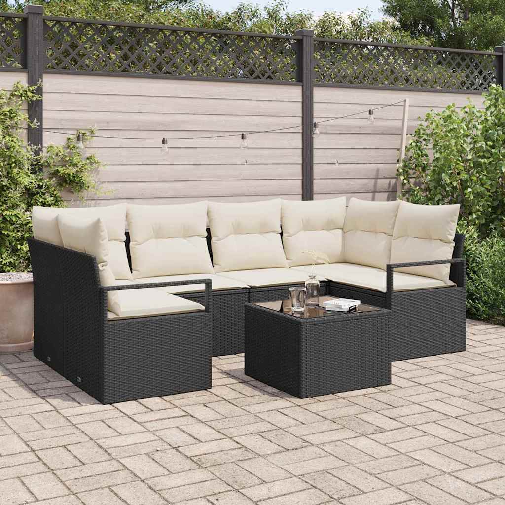 vidaXL Juego de Sofá 7 uds. 6-Número de plazas Negro y crema