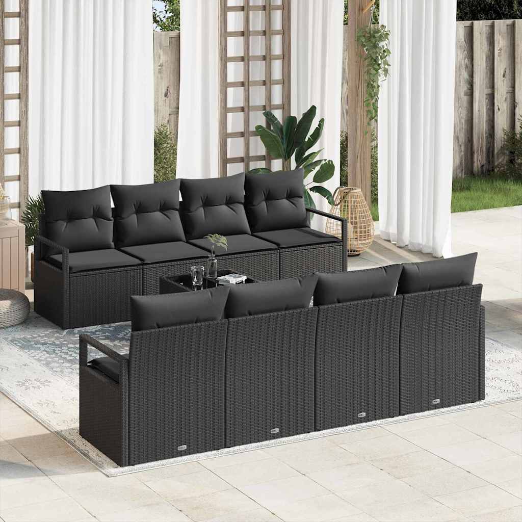 vidaXL Juego de Sofá 7 uds. 6-Número de plazas Negro ratán sintético