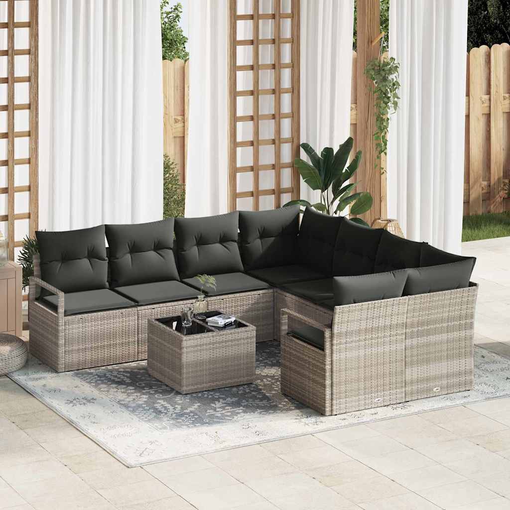 vidaXL Juego de Sofá 9 uds. 8-Número de plazas Gris Claro y Negro