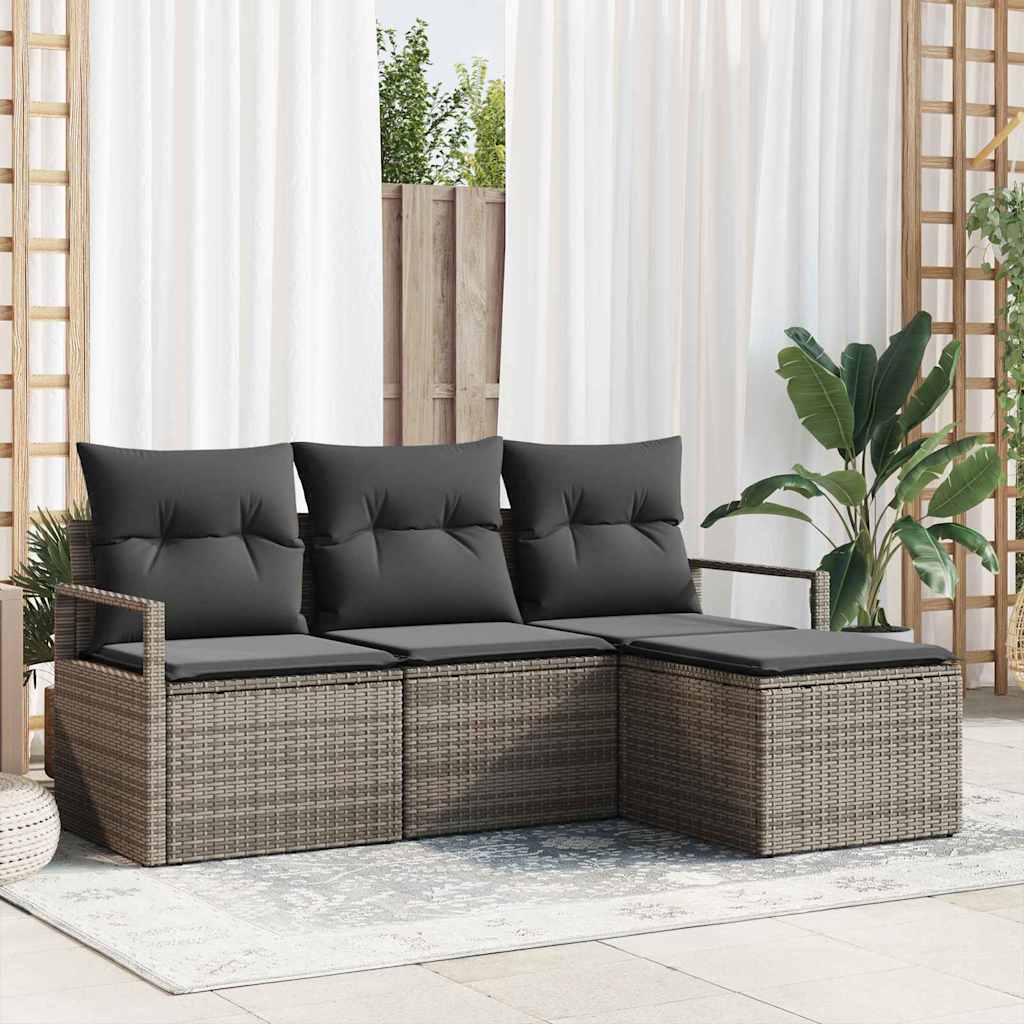 vidaXL Juego de Sofá 4 uds. Gris ratán sintético