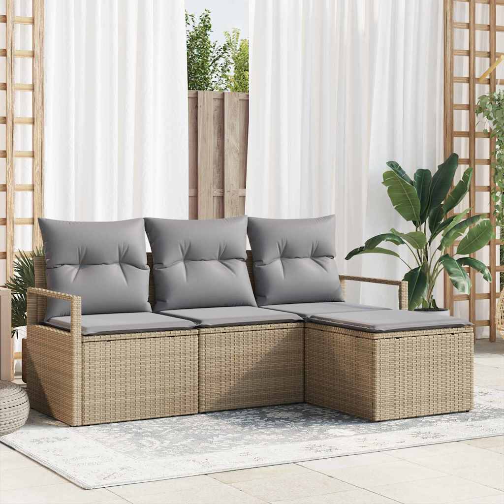 vidaXL Juego de Sofá 4 uds. Beige ratán sintético