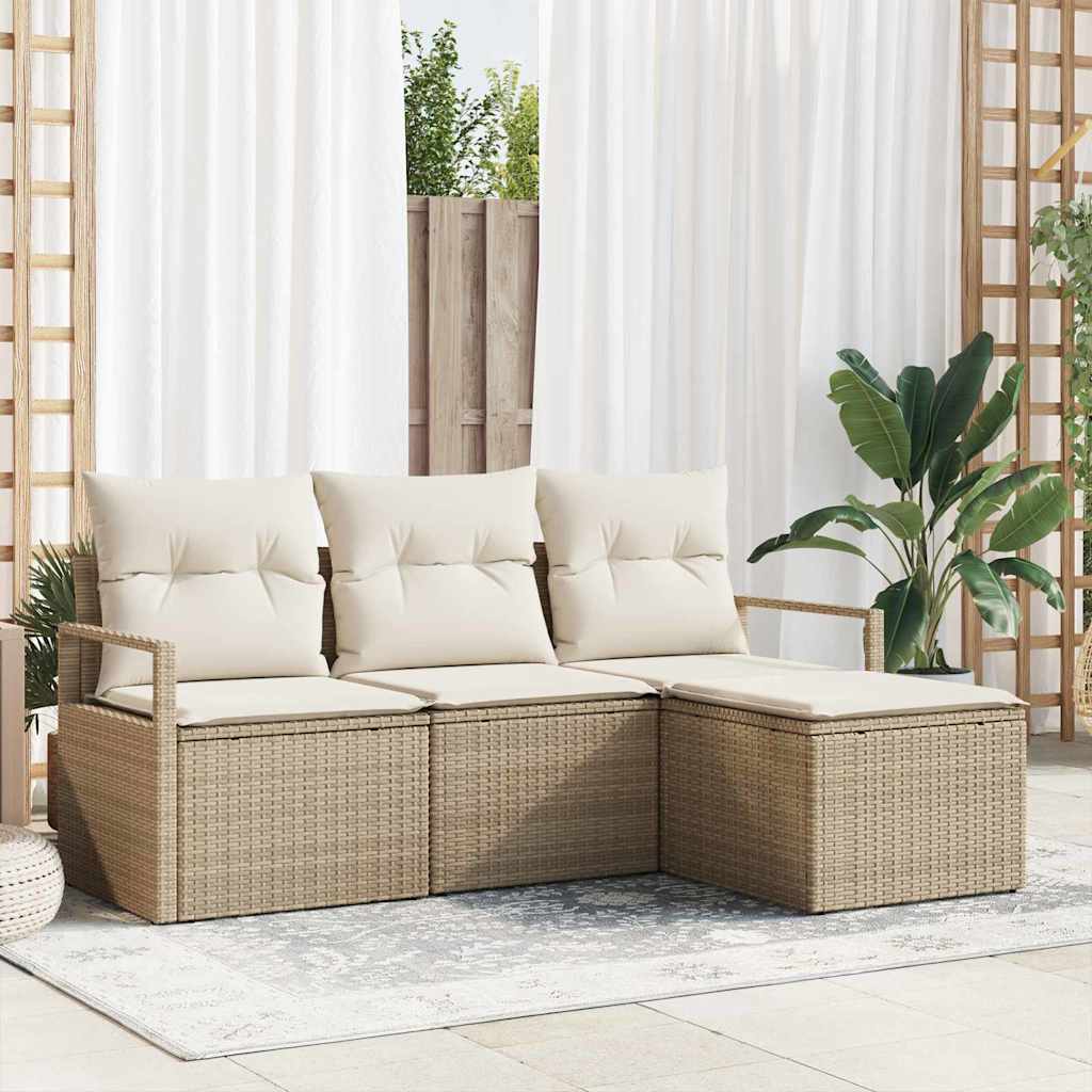 vidaXL Juego de Sofá 4 uds. Beige ratán sintético
