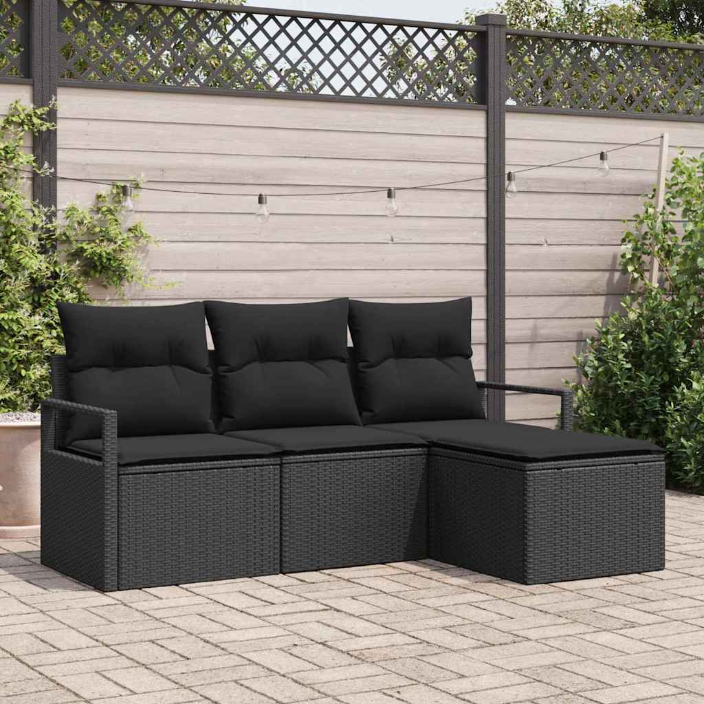 vidaXL Juego de Sofá 4 uds. Negro ratán sintético