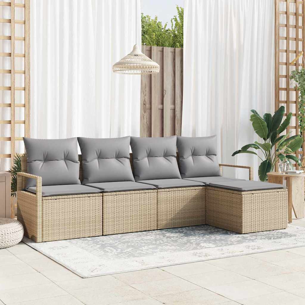vidaXL Juego de Sofá 5 uds. Beige ratán sintético