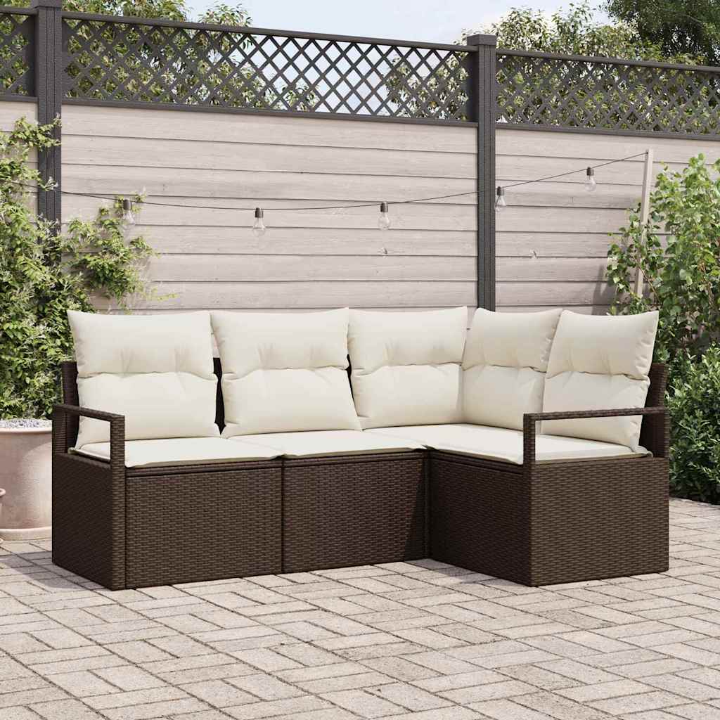 vidaXL Juego de Sofá 4 pcs Marrón ratán sintético