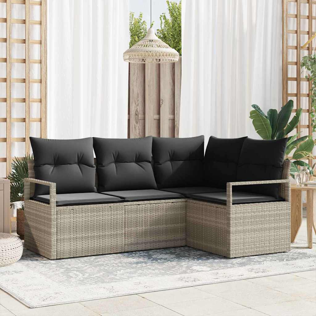 vidaXL Juego de Sofá 4 pcs Gris Claro ratán sintético