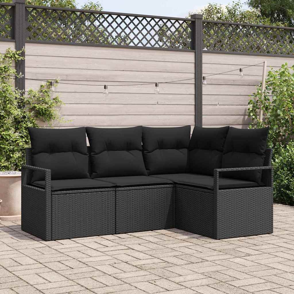 vidaXL Juego de Sofá 4 uds. Negro ratán sintético