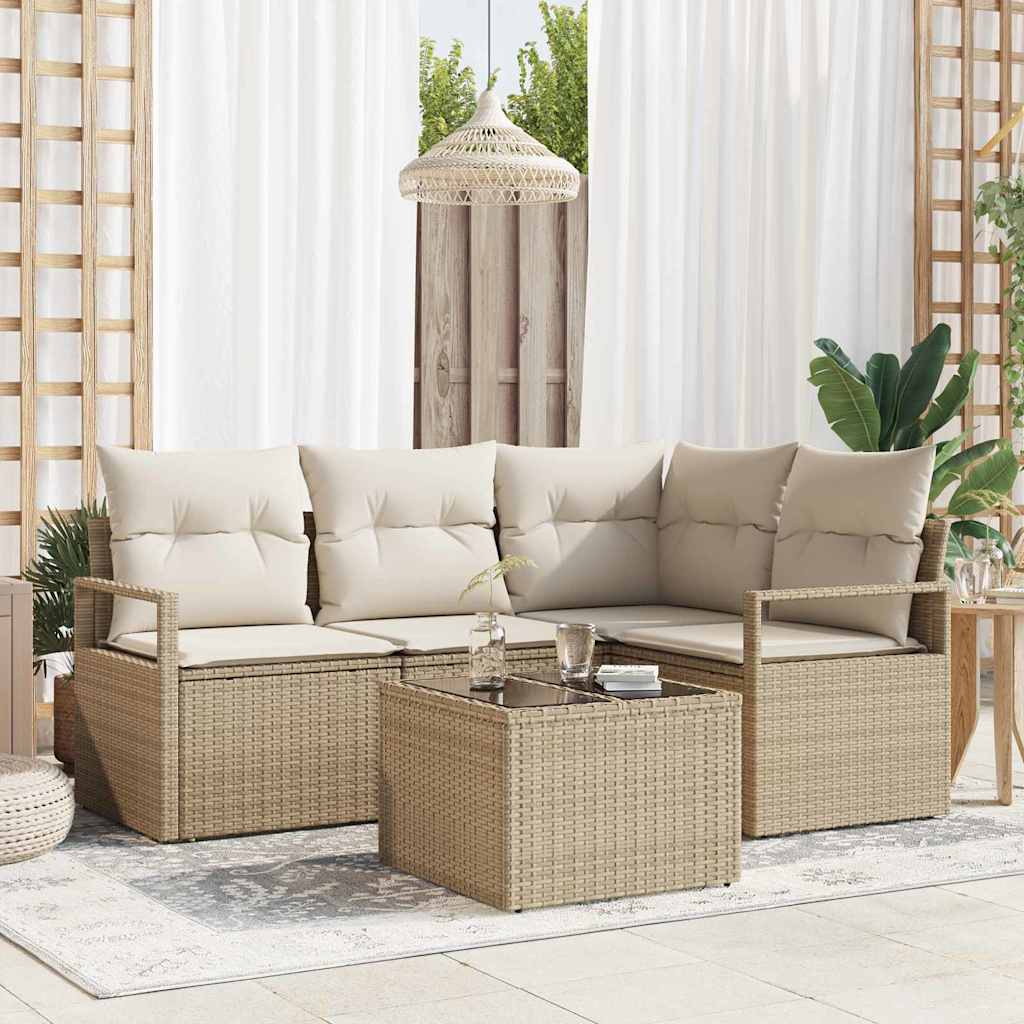 vidaXL Juego de Sofá 5 uds. Beige ratán sintético