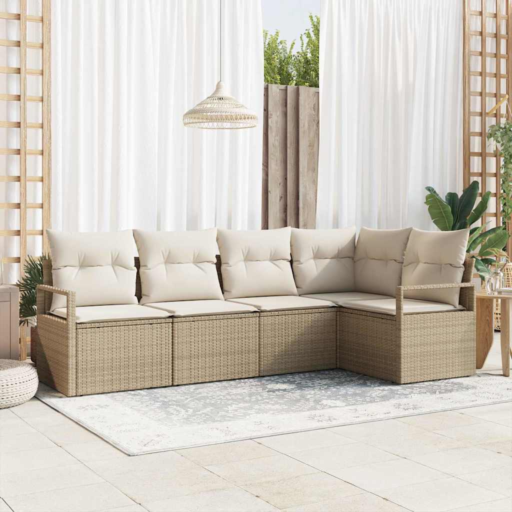 vidaXL Juego de Sofá 5 uds. Beige ratán sintético