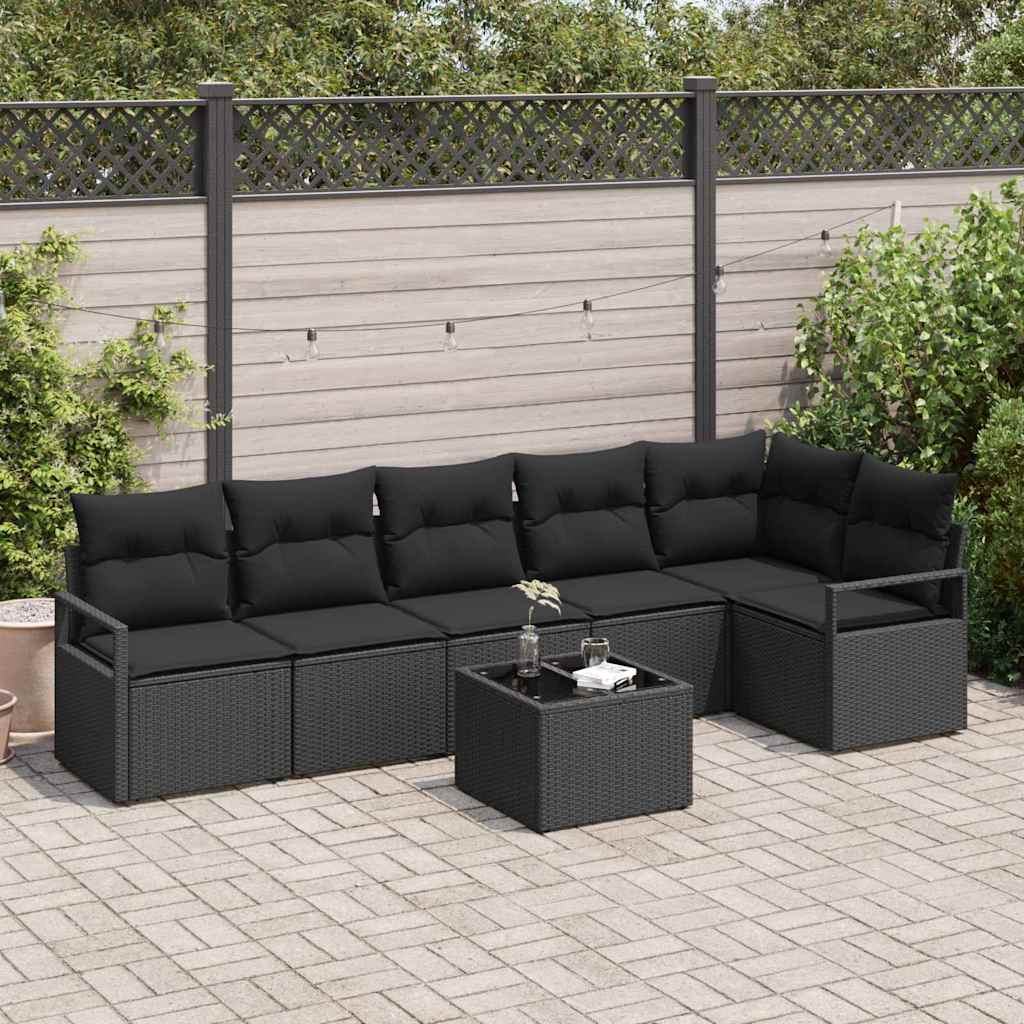 vidaXL Juego de Sofá 7 uds. Negro ratán sintético