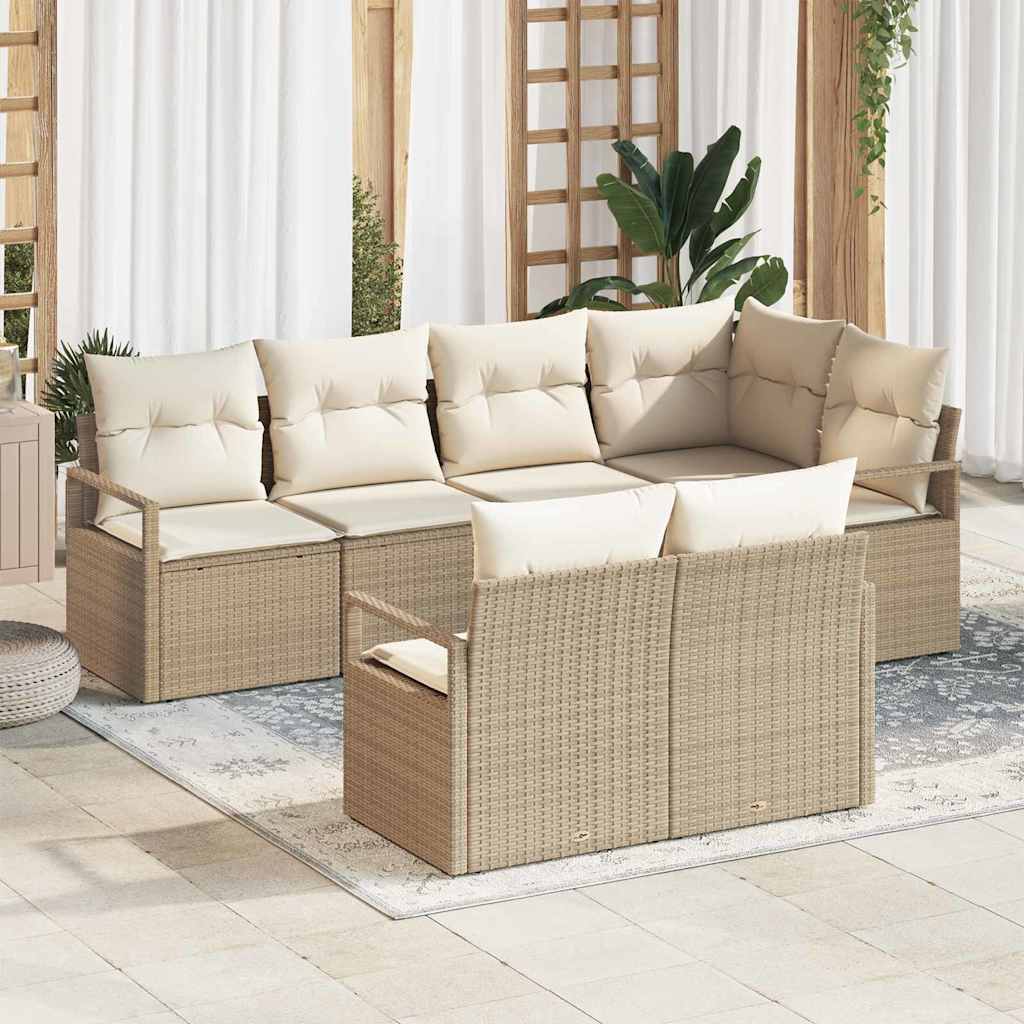vidaXL Juego de Sofá 7 uds. Beige ratán sintético