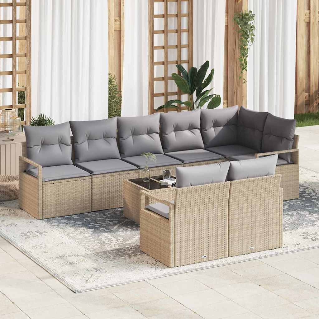 vidaXL Juego de Sofá 9 uds. Beige ratán sintético