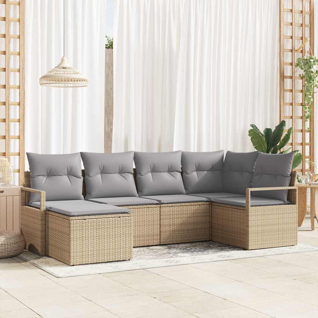 vidaXL Juego de Sofá 6 uds. Beige ratán sintético