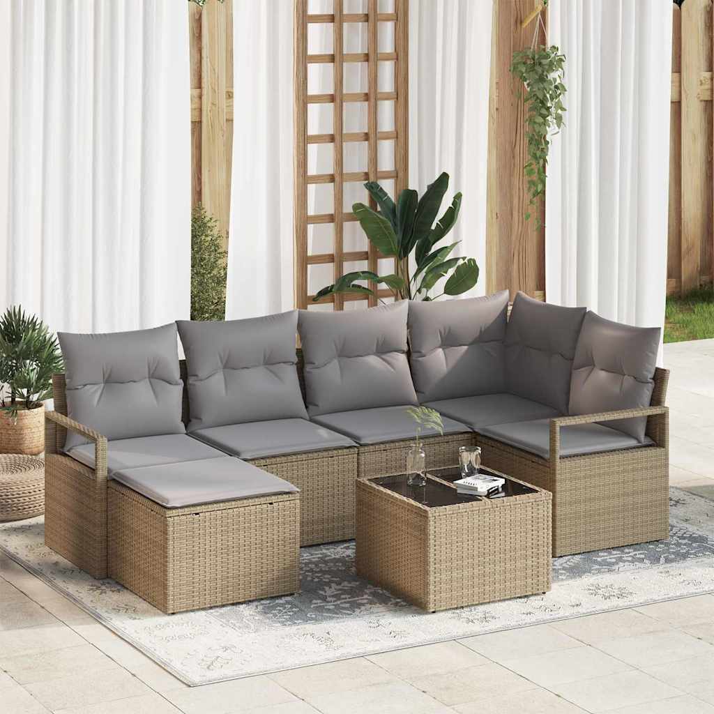 vidaXL Juego de Sofá 7 uds. Beige ratán sintético